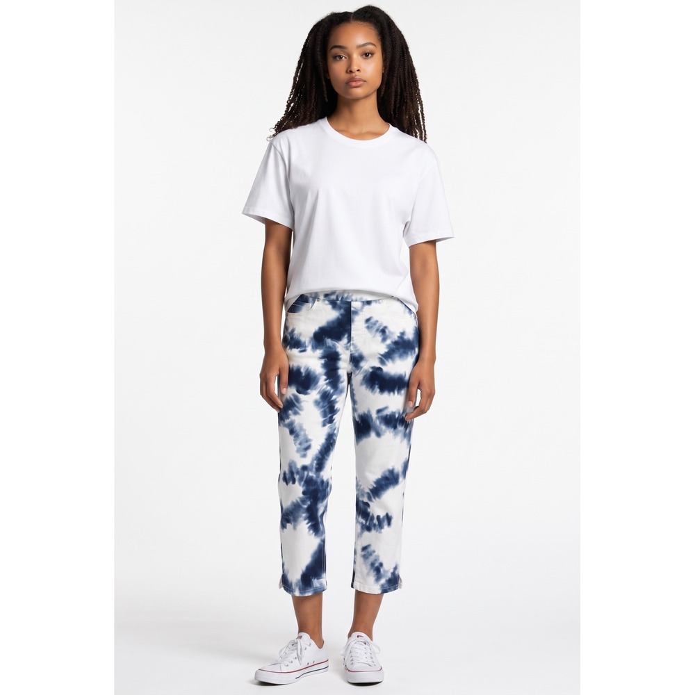 Westbound Petites High Rise Tie Dye Pull On Cropped Pants Blue White 10P